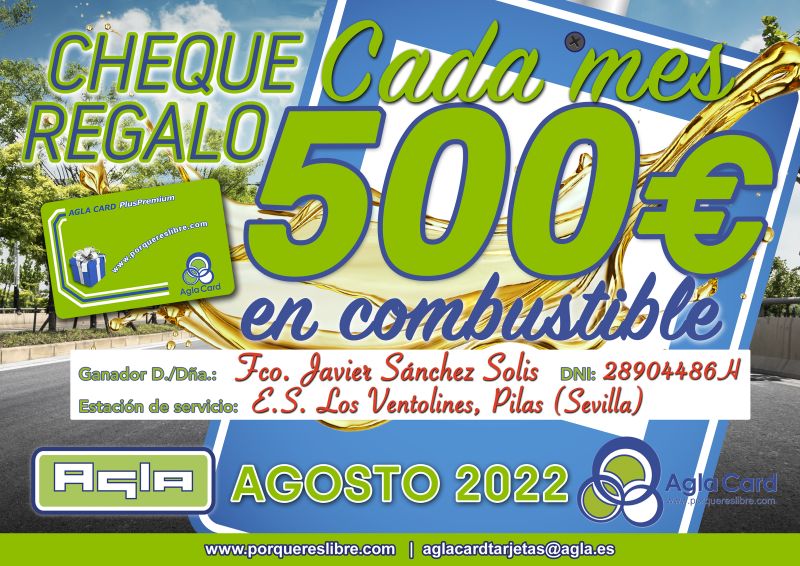 CHEQUE GANADOR 500 AGOSTO FRANCISCO JAVIER SANCHEZ SOLIS 800
